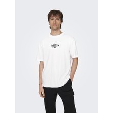 Only & Sons O Yaka Baskılı Beyaz Erkek T-Shirt 22027893_ONSCELEBRITY Lıfe Rlx Ss T