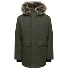 Only & Sons Only Haki Erkek Kapüşon Yaka Mont 22027557_ONSFUTURE Faux Fur