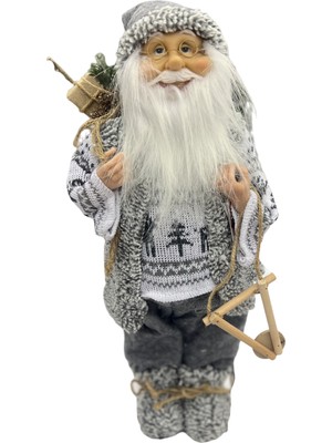 Padilon Yılbaşı Süsü Noel Baba Biblo Figür Büyük Boy 45 cm Gri