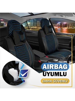 AG Store Ford Puma Uyumlu Deri Oto Koltuk Kılıfı Ön-Arka 5li Set Special Seri Siyah-Mavi