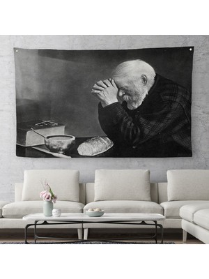 Eric Enstrom Grace Adam Ekmek Üzerinde Dua Ediyor Kanvas Duvar Örtüsü-Halısı, Siyah Beyaz BASKI-5394