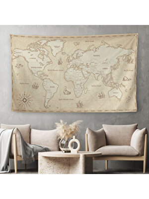 Tekno Hobi  eskitme Dünya Haritası Vintage Dekoratif Kanvas Duvar Örtüsü-Halısı 1075