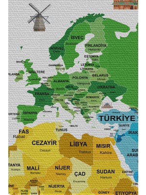 Duvar Örtüsü / Halısı Bayrak Detaylı Türkçe Güncel Dünya Haritası -3968