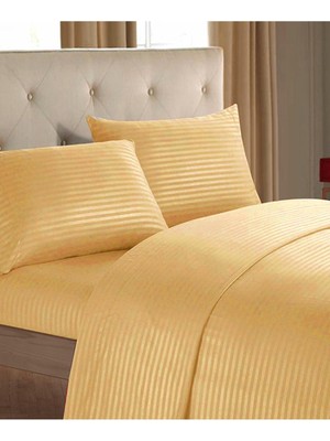 Line Pamuklu Nevresim Takımı 4 Parça Çizgili Nevresim Seti Bej | Otel Nevresim Gold