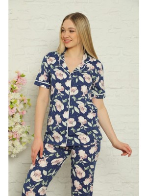 Semm Mix Lacivert Çiçekli Pijama Takımı