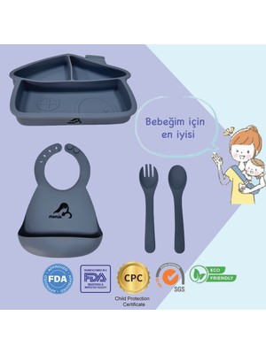 Momia Bebek "Momia Bebek Silikon Beslenme Mama Seti - Sağlıklı ve Renkli!" set 5 - bebek yemek tabağı , bebek mama önlüğü , bebek kaşık çatal