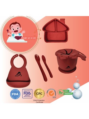 "Momia Bebek Silikon Beslenme Mama Seti - Sağlıklı ve Renkli!" set 3 - bebek yemek tabağı , bebek mama önlüğü , bebek atıştırmalık kap , bebek kaşık çatal