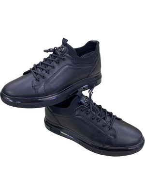 Sula Erkek Streç-Lastik Bağcıklı Deri Siyah Poli TABAN-1983-SİYAH