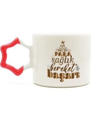 Mor Mürekkep Dilek Ağacım Baskılı Kırmızı Kulplu Yıldız Yılbaşı Kupası