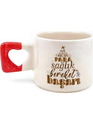 Mor Mürekkep Dilek Ağacım Baskılı Kırmızı Kulplu Kalp Yılbaşı Kupası