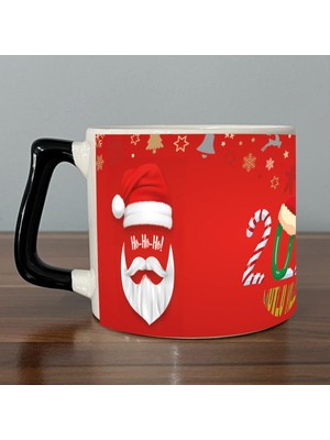 Mor Mürekkep 2024 Noel Baba Tam Tur Baskılı Siyah Kulplu D Yılbaşı Kupası