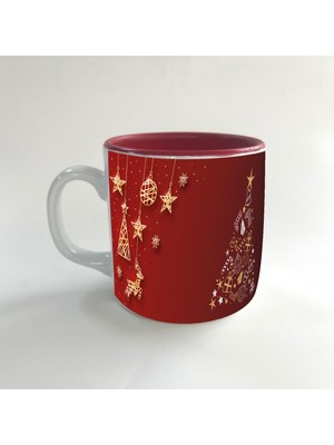 Mor Mürekkep Çam Ağacı Süsleri Baskılı Kırmızı Multi Yılbaşı Kupası