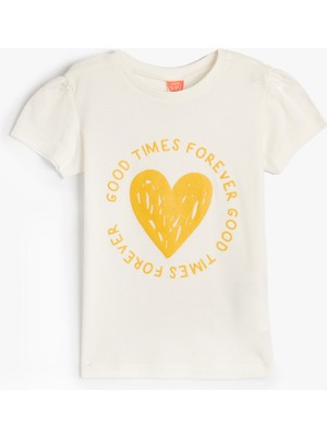 Koton Tişört Kısa Kollu Kalp Baskılı Pamuklu