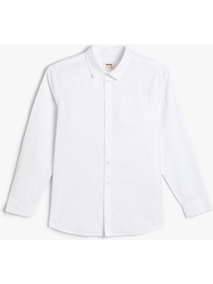 Koton Basic Gömlek Klasik Yaka Uzun Kollu Cep Detaylı Pamuklu