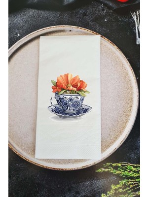 Pekshop Bleu Blanc Turuncu Çiçekler Konuşan Peçete Sunum Peçetesi