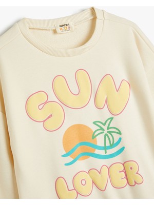 Koton Sweatshirt Uzun Kollu Bisiklet Yaka Yaz Temalı Slogan Baskılı Pamuklu