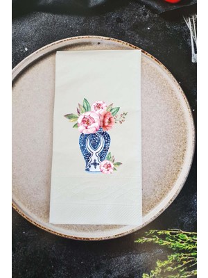 Pekshop Bleu Blanc Pembe Çiçekler Konuşan Peçete Sunum Peçetesi