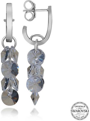 Swarovski Crystal Taşlı Gümüş Salkım Sallantılı Çivili Kadın Küpe