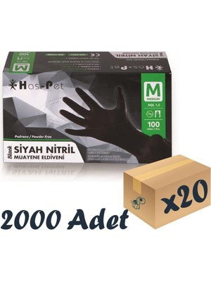 Has-Pet Siyah Nitril Pudrasız Eldiven Medium 100’LÜ 20 Paket 2000 Adet