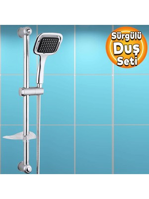 Badem10 Duş Seti Sürgülü Banyo Duş Başlığı Seti Fiskiyesi Telefonu Kare Başlık Metal Hortum