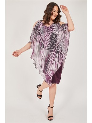 Ladies First Büyük Beden 3377 Mürdüm Kısa Abiye Elbise