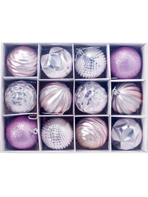 Hermoso 12 Adet Kutulu Noel Topu Glitter Baubles Topları Süs Kolye B (Yurt Dışından)