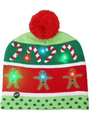 Hermoso Moda LED Parlayan Noel Şapka Renkli Noel Örme Şapka D (Yurt Dışından)