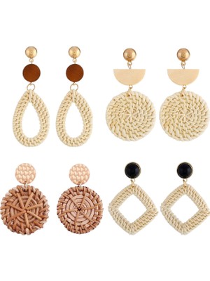 4 Çift Rattan Küpe Açı Vintage Dangle Küpe (Yurt Dışından)