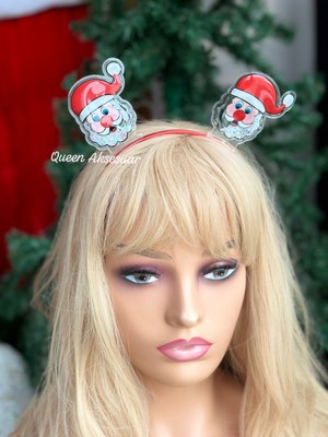 Queen Aksesuar Yılbaşı Lüks Şeffaf Pullu Hareketli Kırmızı Saten Taçlı Kadın Çocuk Tacı Çıkartılabilen Noel Baba