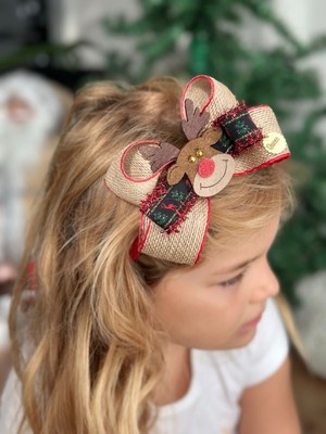 Queen Aksesuar Yılbaşı Özel Tasarım Lüks Simli Geyikli Hasır Süslü Fiyonklu Kadife Kadın Çocuk Tacı Parti Taç