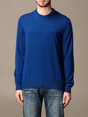 Emporio Armani Erkek Basic Kısa Kollu Logo Nakışlı Mavi Kazak 8N1M91 1M4CZ-MAVI