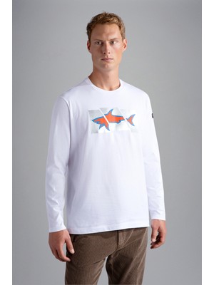 Paul & Shark  Erkek Marka Logolu Uzun Kollu Rahat Beyaz T-Shirt 13311667-010
