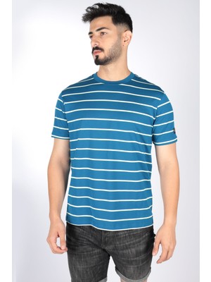 Paul & Shark  Erkek Marka Logo Detaylı Çizgili Regular Fit Kısa Kollu Mavi-Sarı T-Shirt 23411082-265