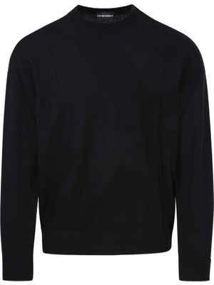 Emporio Armani Erkek Basic Uzun Kollu Logo Nakışlı Siyah Kazak 6R1MX4 1MFVZ-F012