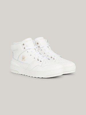 Tommy Hilfiger Kadın Marka Logolu Bağcıklı Kaydırmaz Tabanlı Günlük Beyaz Sneaker FW0FW07757-YBL