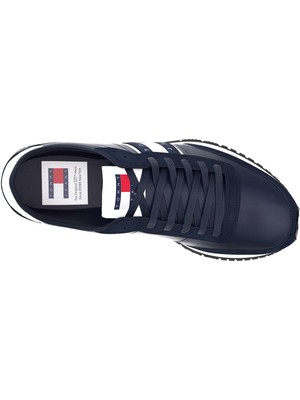 Tommy Hilfiger Erkek Marka Logolu Bağcıklı Kaydırmaz Tabanlı Günlük Lacivert Sneaker EM0EM01351-C1G