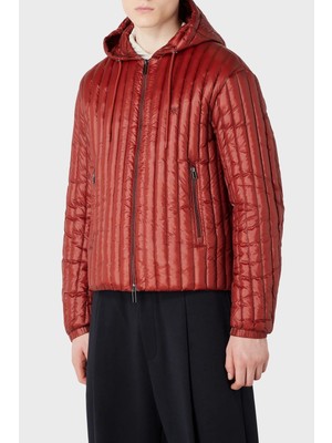Emporio Armani Erkek Kapşonlu Yaka Marka Detaylı Fermuarlı Şişme Kırmızı Mont 6R1B79 1NKZZ-0454