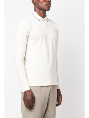 Emporio Armani Erkek Polo Yaka Uzun Kollu Pamuklu Rahat Kesim Beyaz Polo Yaka T-Shirt 8N1Fb5 1Jptz-0128