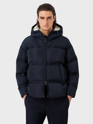 Emporio Armani Erkek Kapşonlu Yaka Marka Detaylı Fermuarlı Şişme Lacivert Mont 6R1B90 1NCFZ-0920
