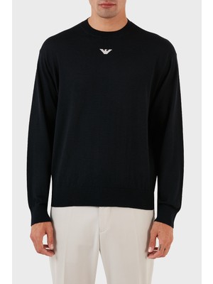 Emporio Armani Erkek Marka Logo Detaylı Bisiklet Yaka Regular Fit Lacivert Kazak 6R1MXG 1MNGZ-F904
