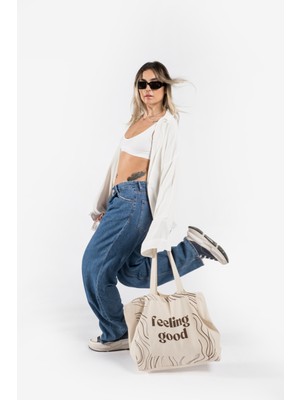 The Lycos "feeling Good" Canvas Tote Omuz ve Plaj Çantası