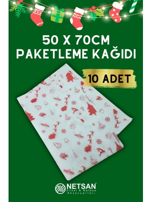 Netsan Etiket Yılbaşı Temalı Kırmızı Renk 50X70 cm 10 Adet Ambalaj Kağıdı Paketleme Kağıdı Hediye Paketleme Kağıdı