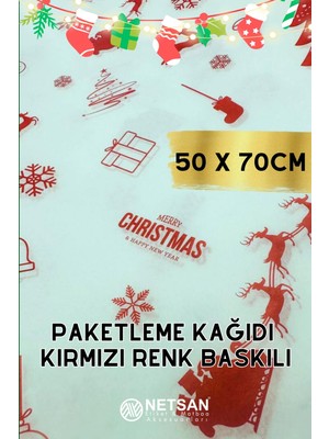 Netsan Etiket Yılbaşı Temalı Kırmızı Renk 50X70 cm 10 Adet Ambalaj Kağıdı Paketleme Kağıdı Hediye Paketleme Kağıdı