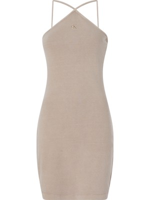 Calvin Klein Kadın Pamuklu Logo Ip Askılı Bej Elbise J20J220752-PE5