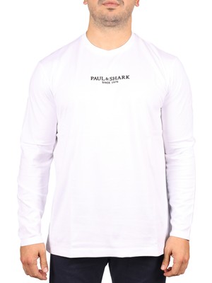 Paul & Shark  Erkek Marka Logolu Uzun Kollu Rahat Beyaz T-Shirt 13311624-010