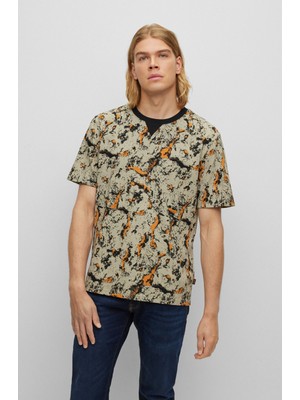 Boss Erkek Bisiklet Yaka Baskılı Rahat Siyah T-Shirt 50476205-001