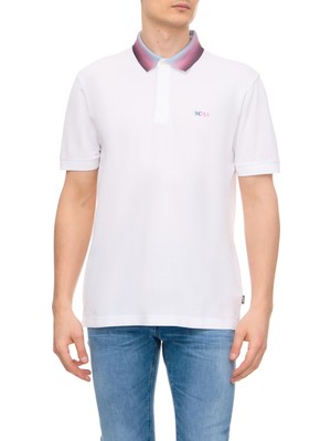 Boss Erkek Pamuklu Bisiklet Yaka Kısa Kollu Beyaz Polo Yaka T-Shirt 50481717-100