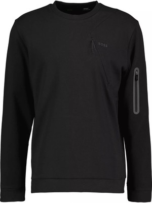 Boss Erkek Marka Logolu Yuvarlak Yaka Uzun Kollu Siyah Sweatshirt 50493467-001