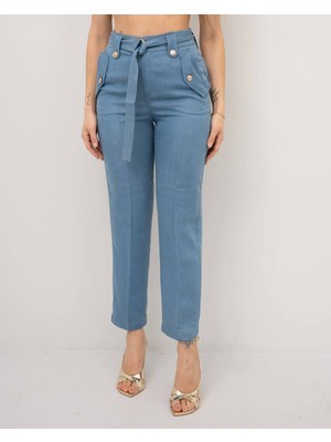 Liu Jo Kadın Denim Geniş Gesin Yüksek Bel Düz Model Mavi Pantolon UA3139D4808-78438