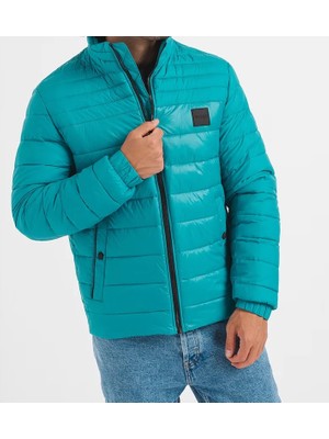 Boss Erkek Logolu Fermuar Kapamalı Cepli Kışlık Turkuaz Ceket 50496766-305